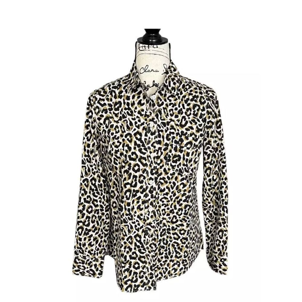 J. Crew Long Sleeve Animal Print Blouse Collared Button Front Long Sleeve size S